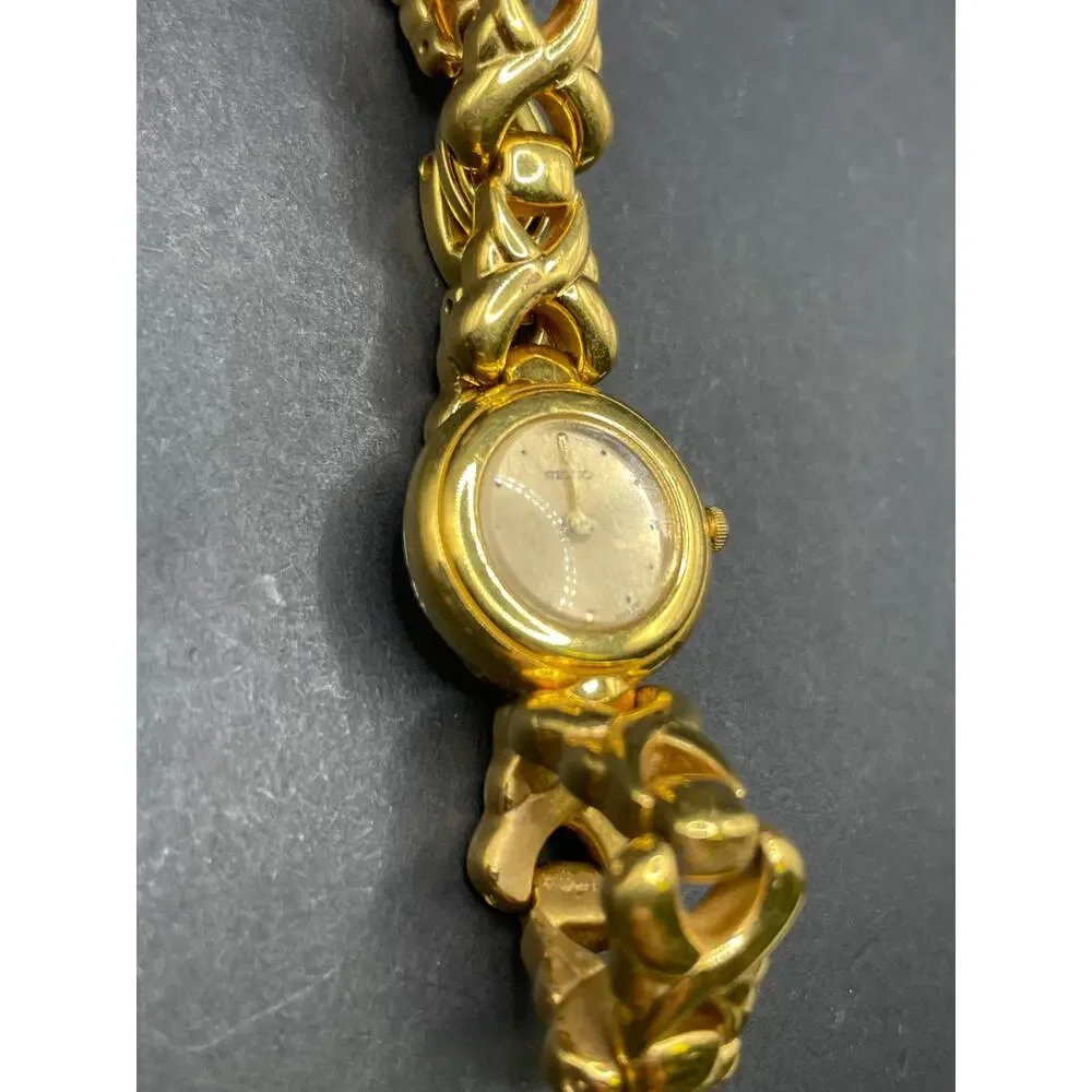 Vintage Seiko March Gold Tone Base Metal Watch 19.3mm Unique Bracelet Band